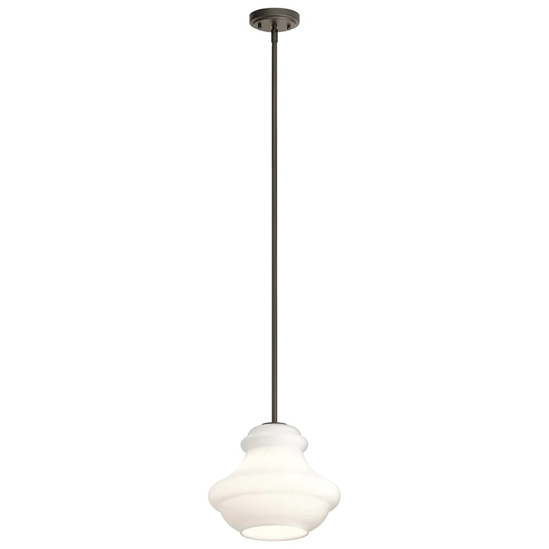 Kichler Everly 10.25″ 1 Light Schoolhouse Pendant Satin Etched Cased Opal Glass Olde Bronze 42044OZWH
