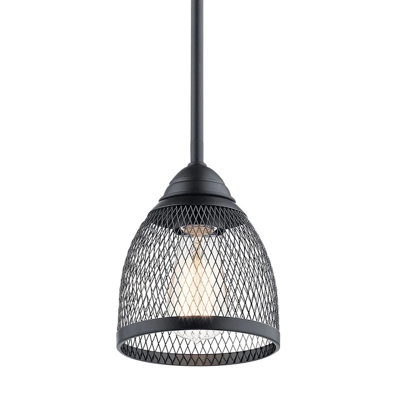 Kichler Voclain 7.75″ 1 Light Mini Pendant with Mesh Shade Black 52272BK