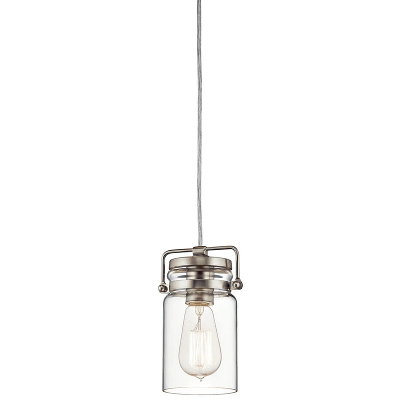 Kichler Brinley 7.75″ 1 Light Mini Pendant with Clear Glass Brushed Nickel 42878NI