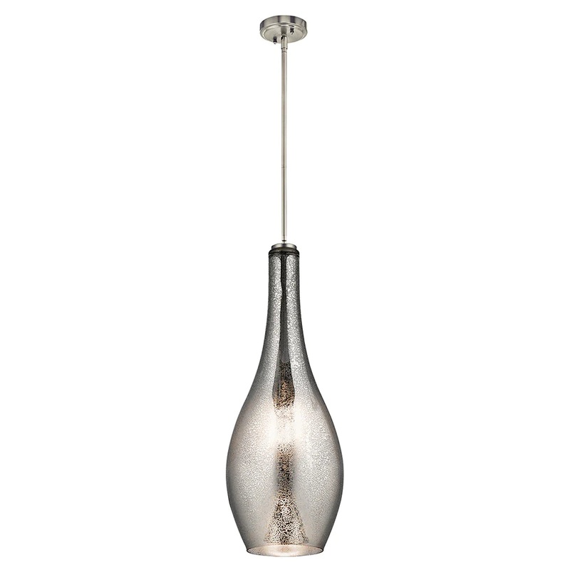 Kichler Everly 29.5″ 1 Light Teardrop Pendant Mercury Glass Brushed Nickel 42475NIMER
