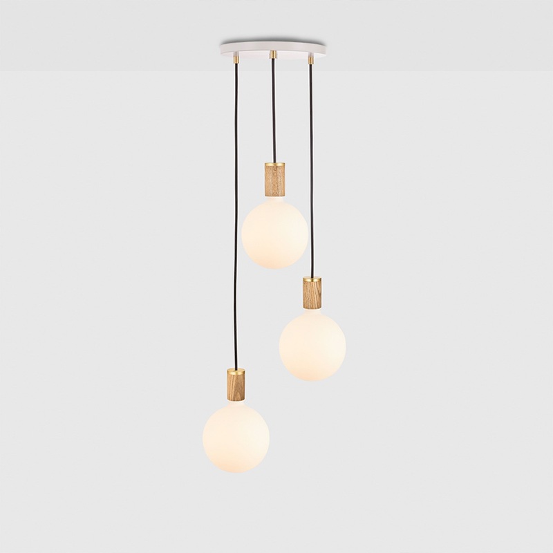 Triple Pendant in Oak + Sphere IV – White Canopy