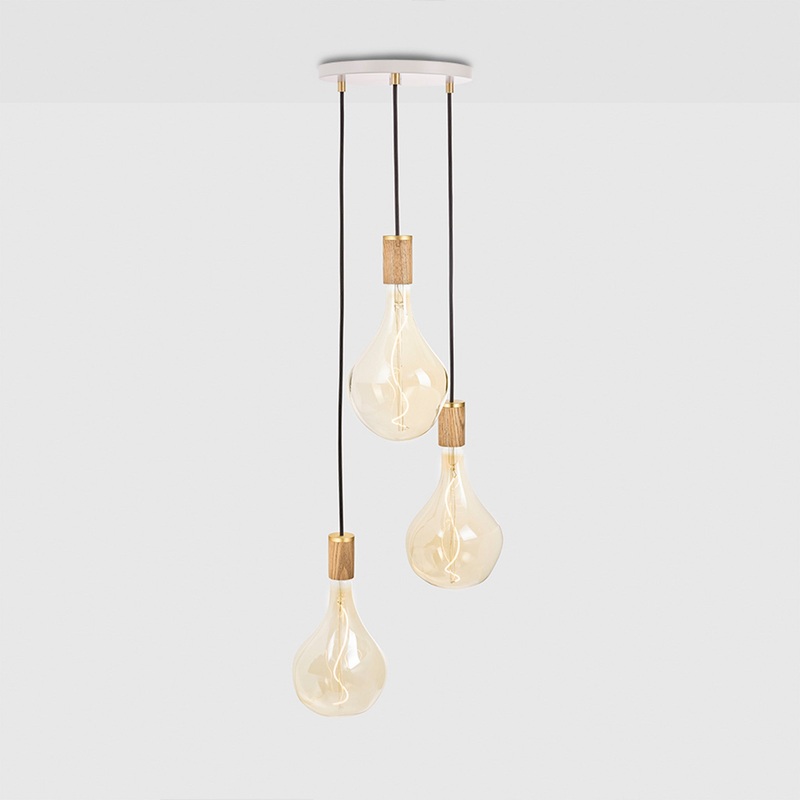 Triple Pendant in Oak + Voronoi II – White Canopy
