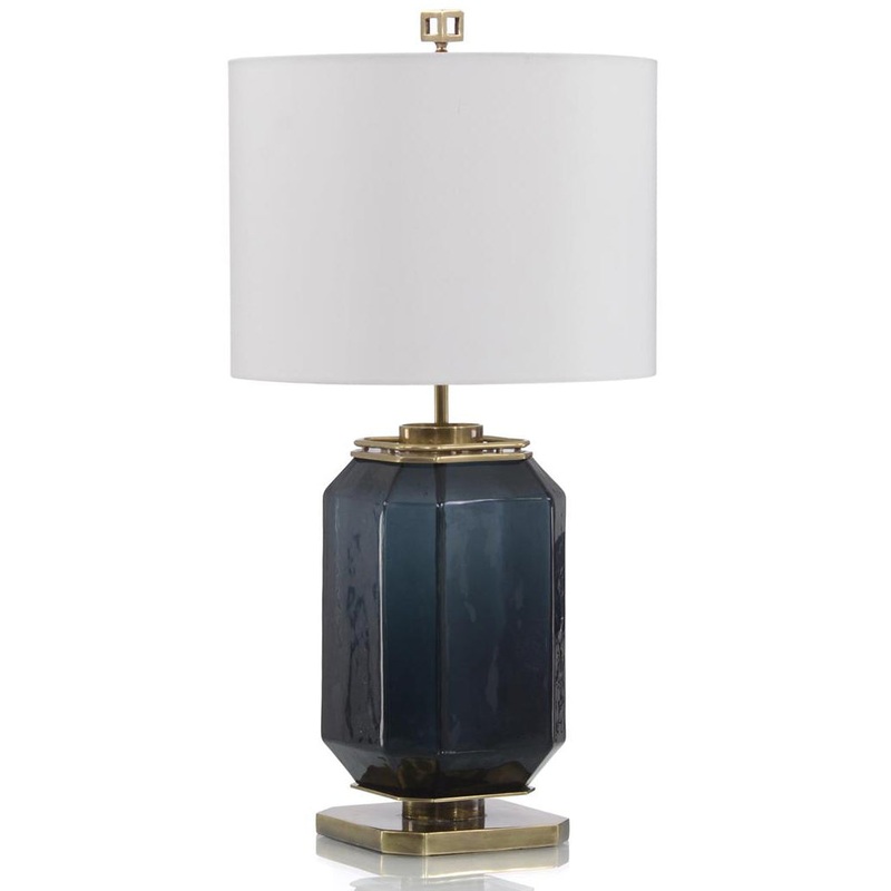 Navy Blue Glass and Brass Table Lamp