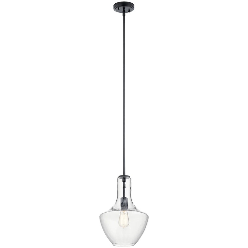 Kichler Everly 15.25″ 1 Light Bell Pendant Clear Glass Black 42141BK