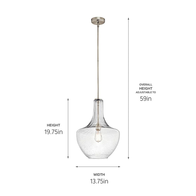 Kichler Everly 19.75″ 1 Light Bell Pendant Clear Seeded Glass Brushed Nickel 42046NICS