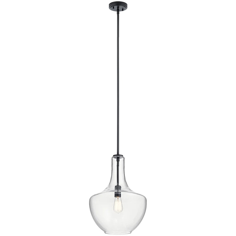 Kichler Everly 19.75″ 1 Light Bell Pendant Clear Glass Black 42046BK