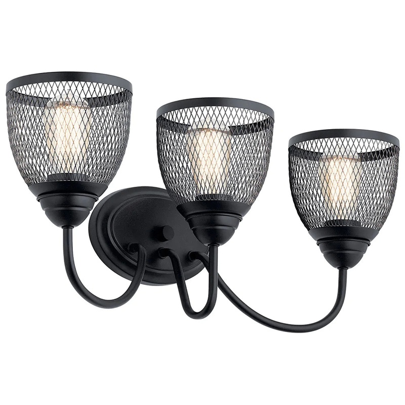Kichler Voclain 24″ 3 Light Vanity Light with Mesh Shade Black 55043BK