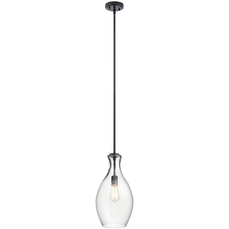 Kichler Everly17.75″ 1 Light Hour Glass Pendant Clear Glass Black 42047BK