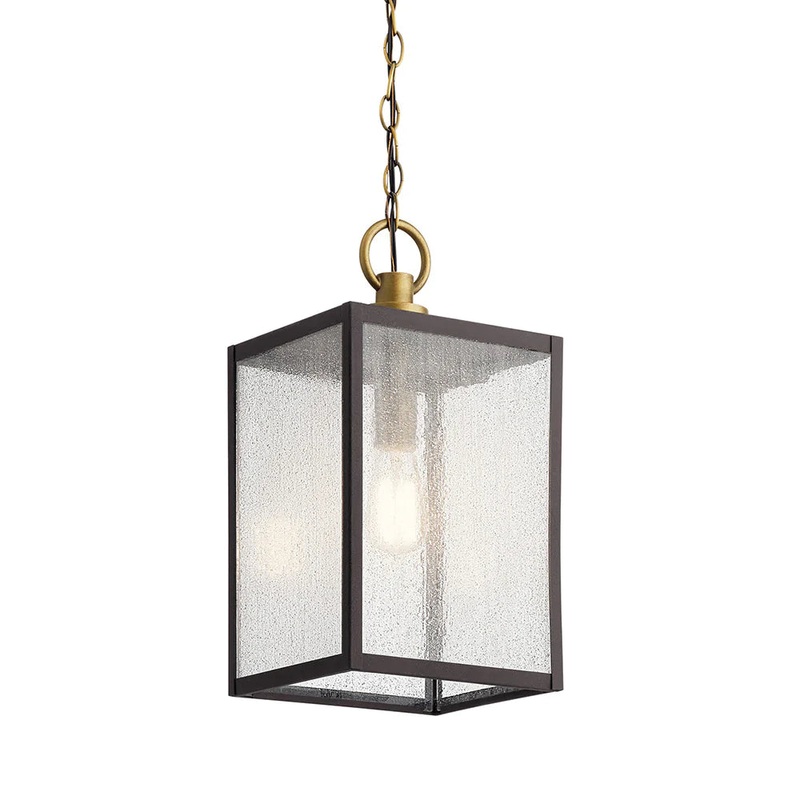 Kichler Lahden 17.25″ 1 Light Outdoor Convertible Pendant and Semi Flush with Clear Seeded Glass Weathered Zinc 59008WZC