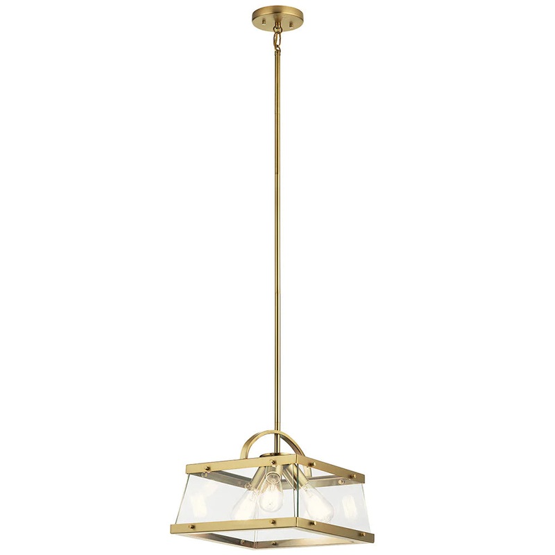 Kichler Darton 13.75″ 3 Light Convertible Pendant and Semi Flush with Clear Glass Brushed Natural Brass 52125BNB